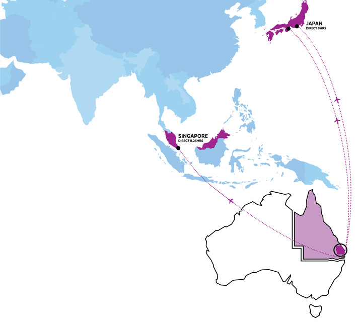 City of Moreton Bay to Japan flights map